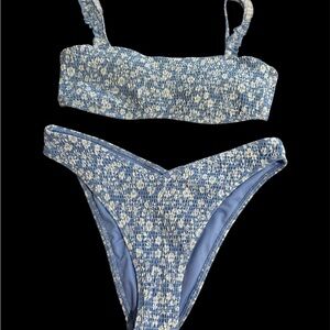 Hollister Blue and White Textured Bikini